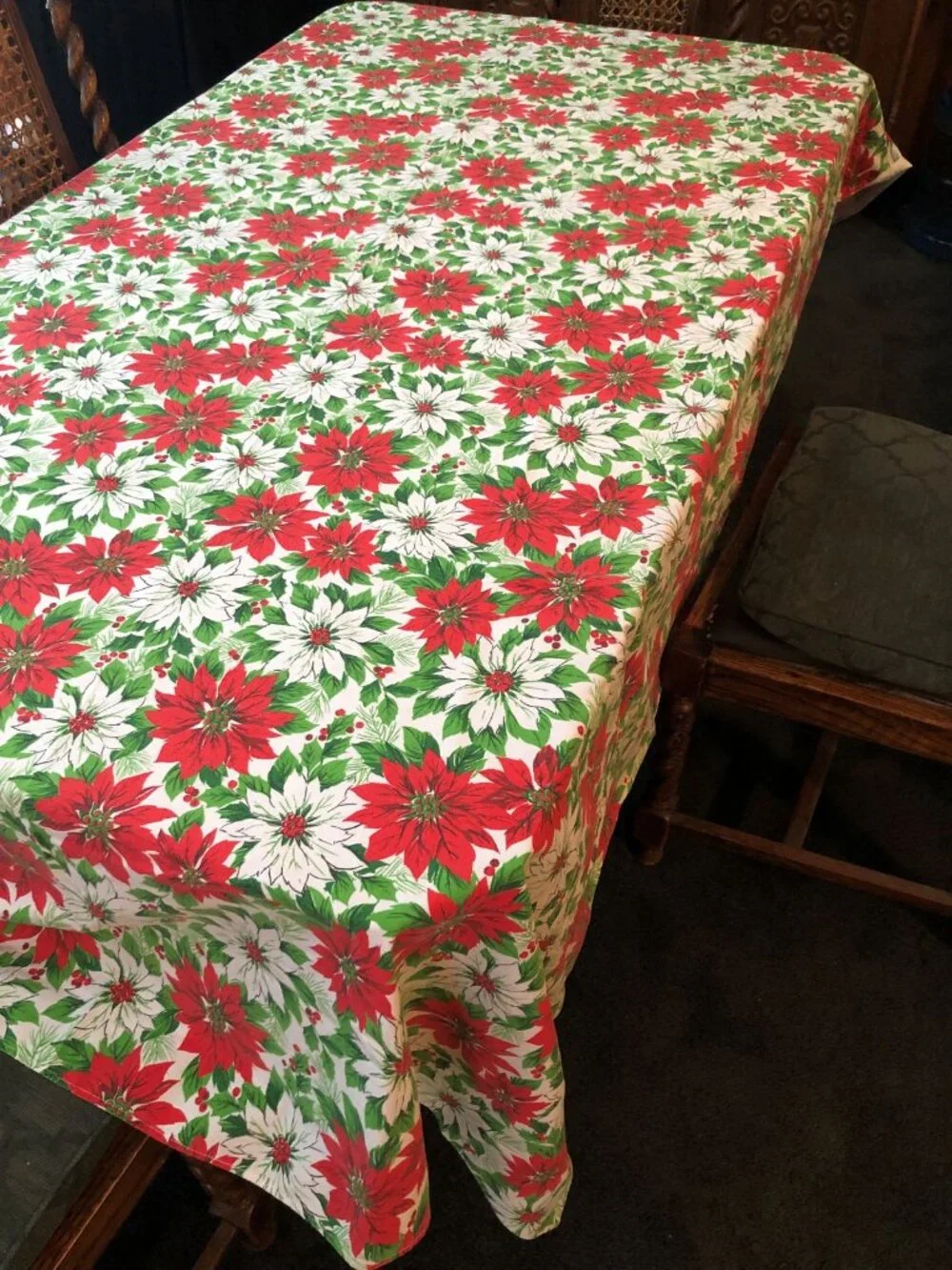Vintage Christmas Poinsettia Large Tablecloth or Fabric  59x82